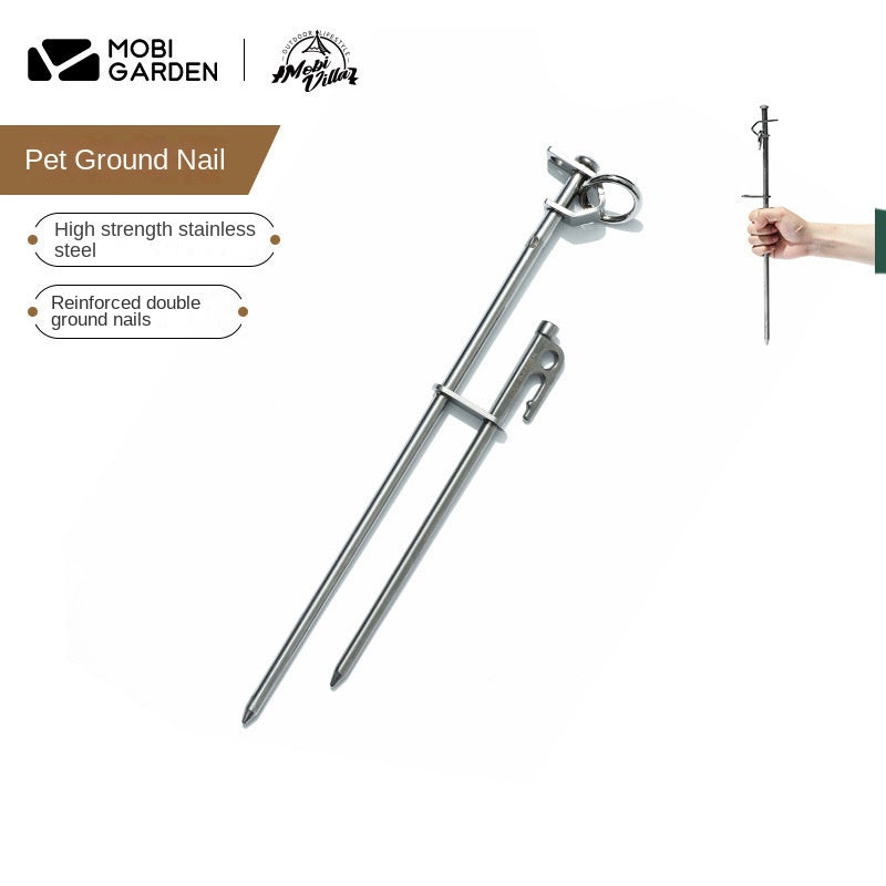 Mobi Garden Pet Ground Nail Portable Lightweight Outdoor Tent Peg For Pets Dog Leash Double Ground Nail Pegs Stake Design Stainless Steel Fixed Nail Camping Accessories