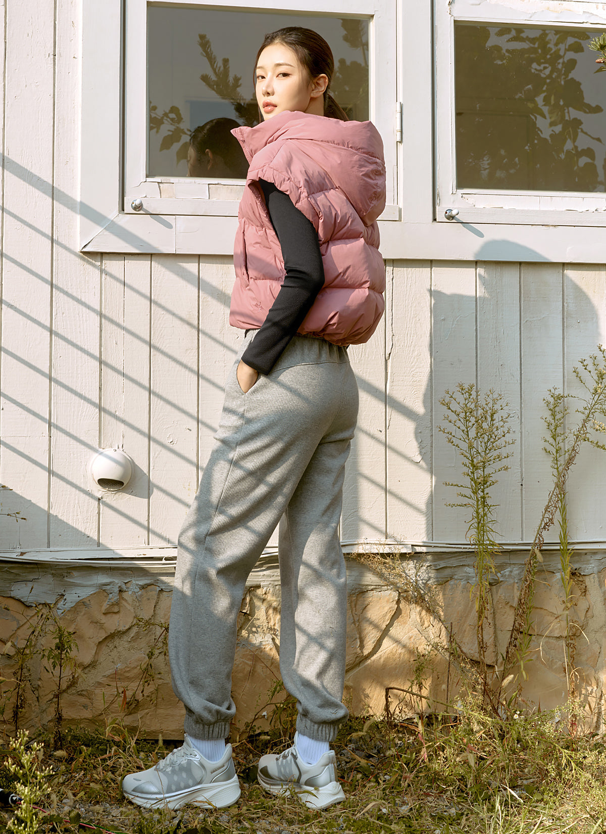 Peach Ribbed Basic Jogger Pants