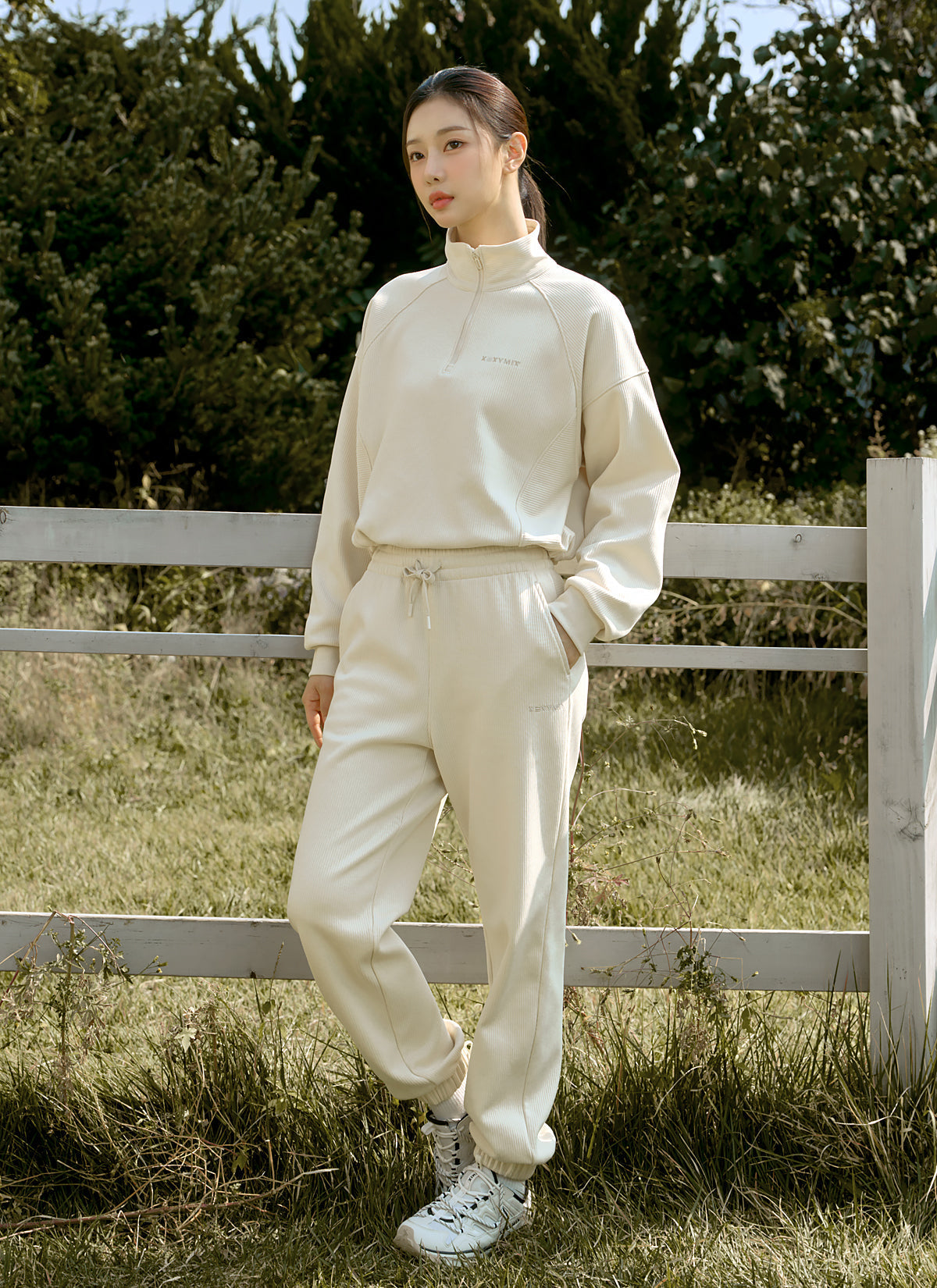 Peach Ribbed Basic Jogger Pants