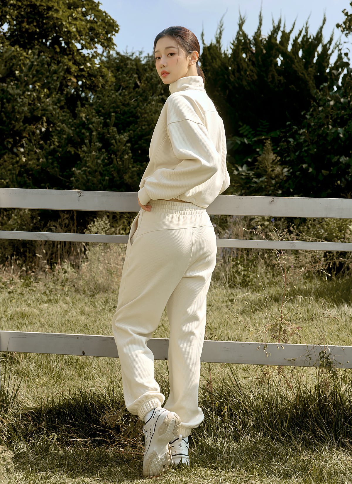 Peach Ribbed Basic Jogger Pants