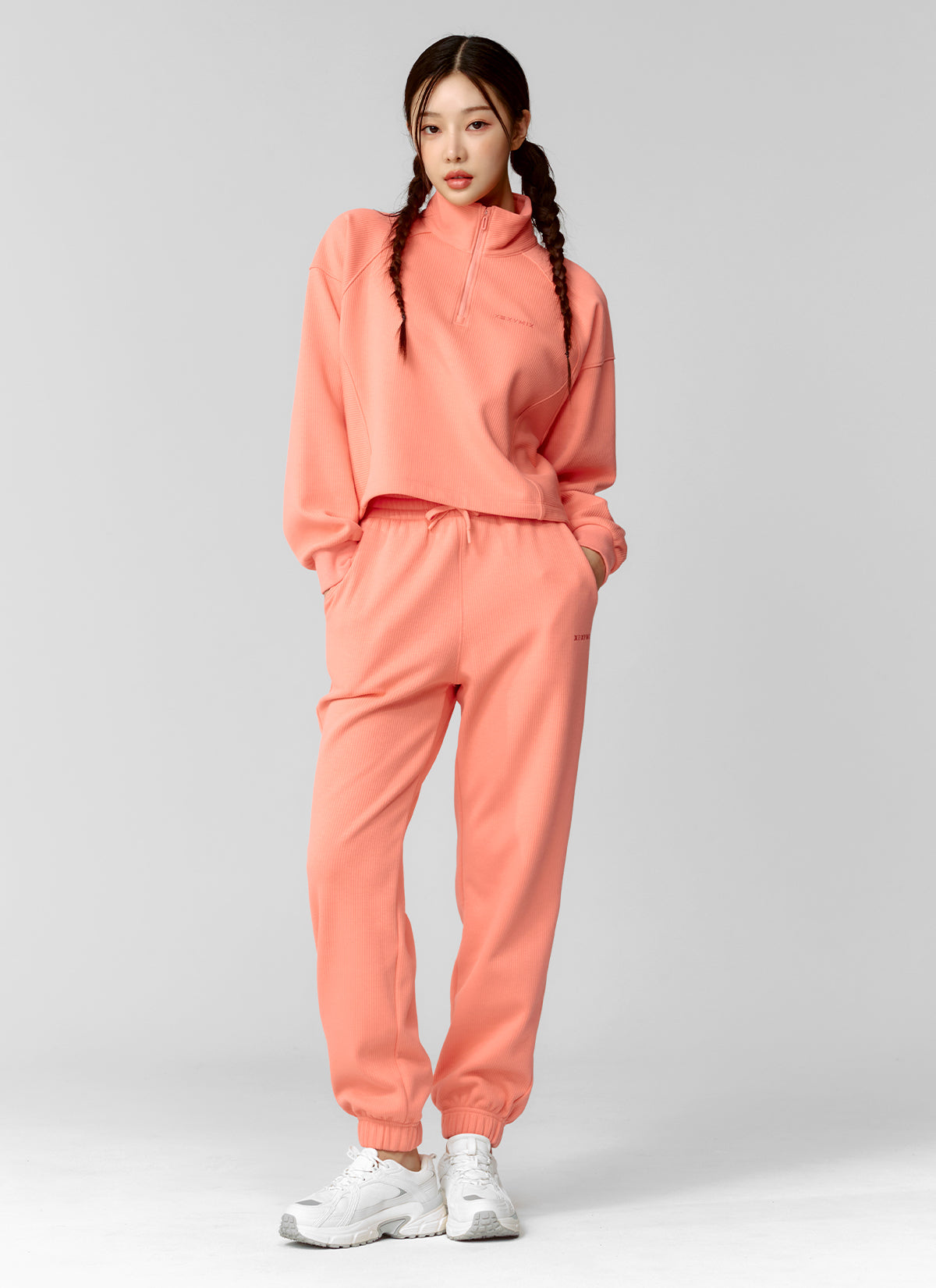 Peach Ribbed Basic Jogger Pants