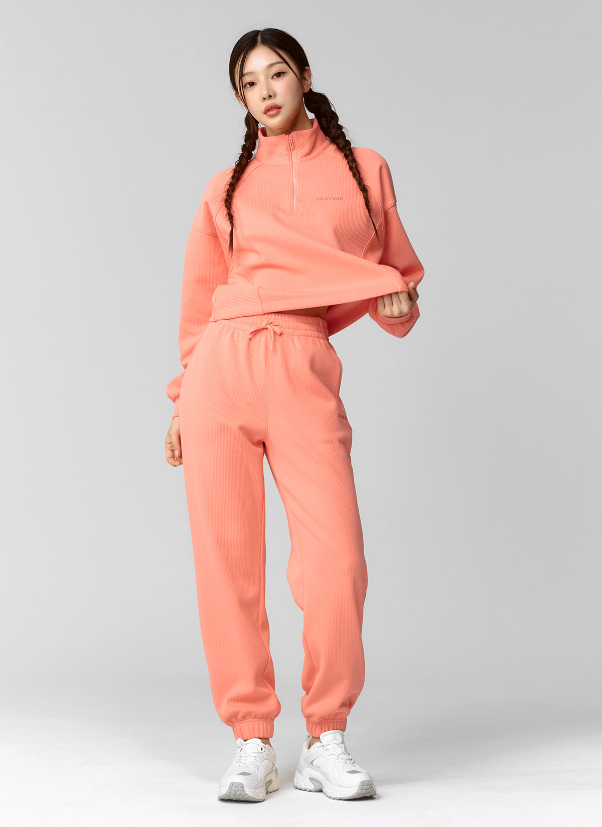 Peach Ribbed Basic Jogger Pants