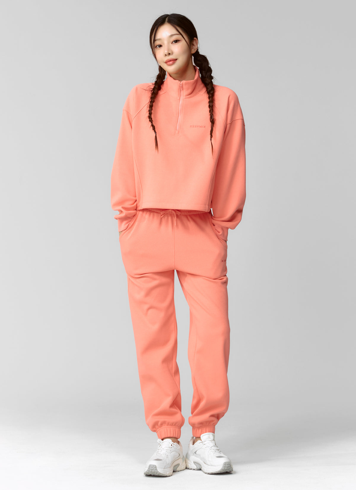 Peach Ribbed Basic Jogger Pants