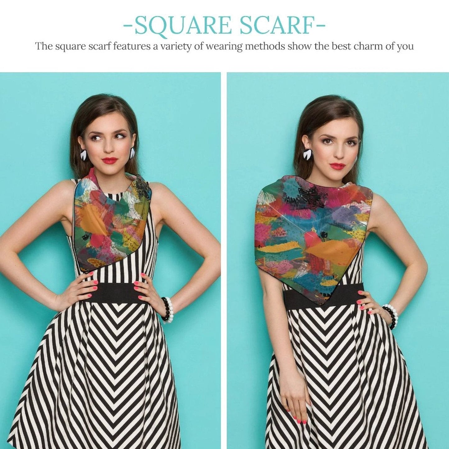 Maximalist Six-Way Scarf for Aesthetic Collectors — Abstract AOP Silk-Feel Square, Wearable Art Neckerchief, Festival Hair Wrap, Gift Under $15