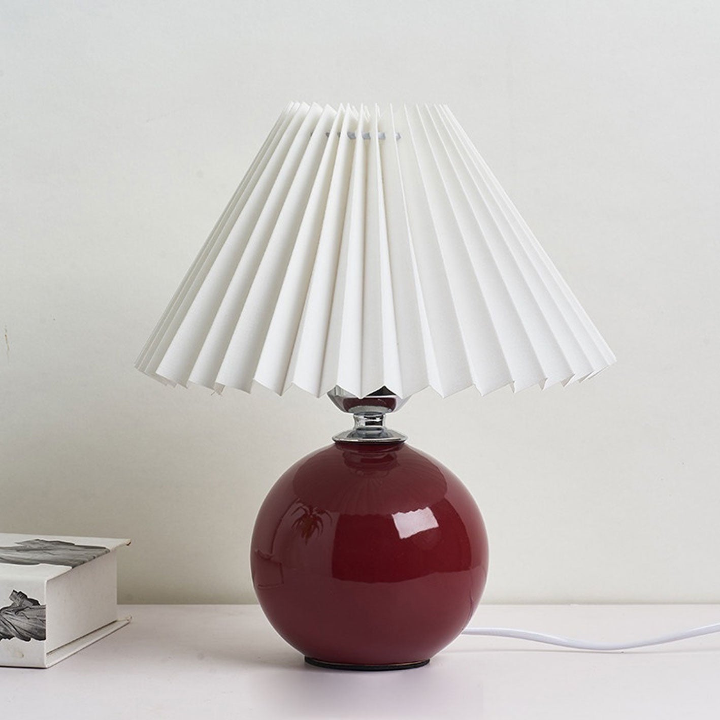 Nordic Ceramic Table Lamp With Pleated Fabric Shade