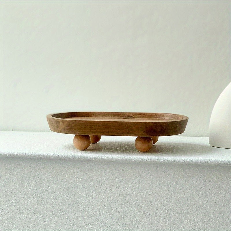 Elegant Oval Wooden Tray with Sphere Legs - V3RN