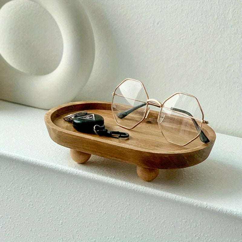 Elegant Oval Wooden Tray with Sphere Legs - V3RN