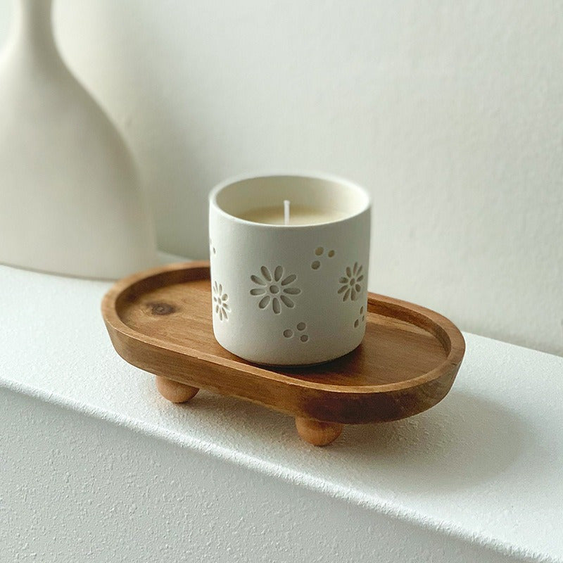 Elegant Oval Wooden Tray with Sphere Legs - V3RN