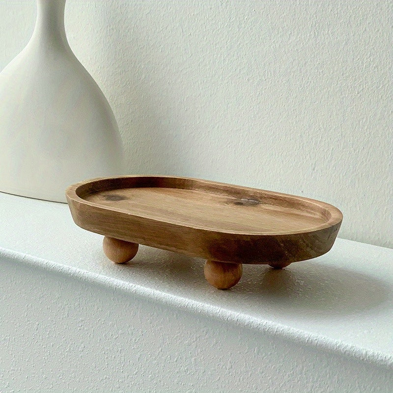 Elegant Oval Wooden Tray with Sphere Legs - V3RN