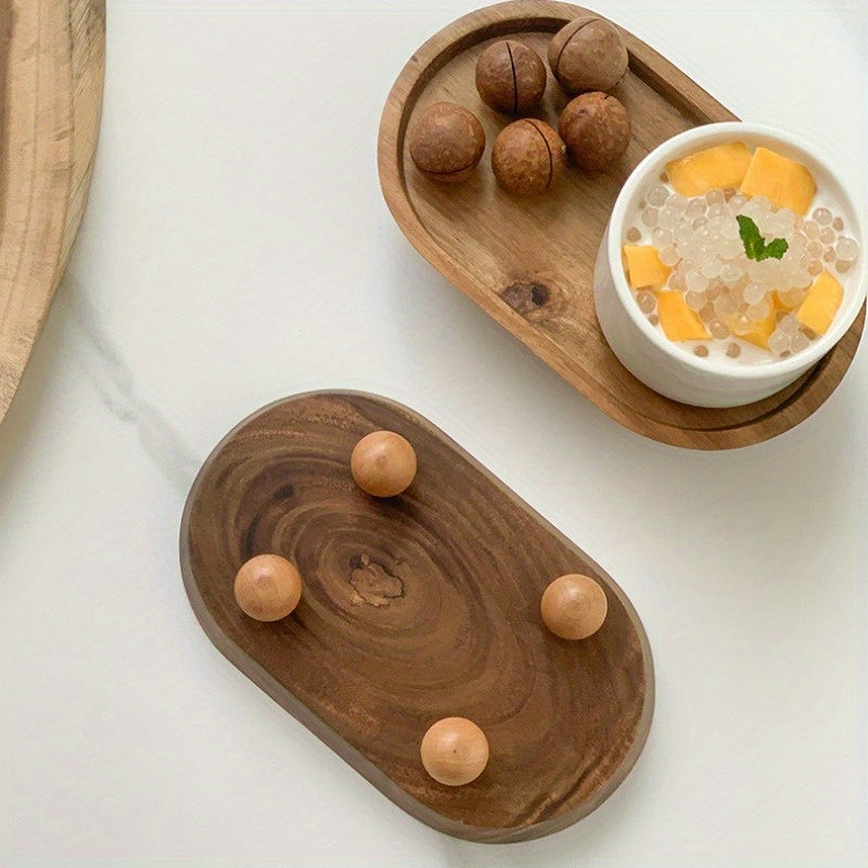 Elegant Oval Wooden Tray with Sphere Legs - V3RN