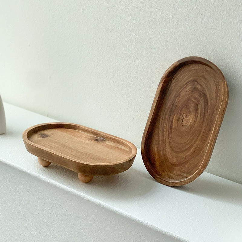 Elegant Oval Wooden Tray with Sphere Legs - V3RN