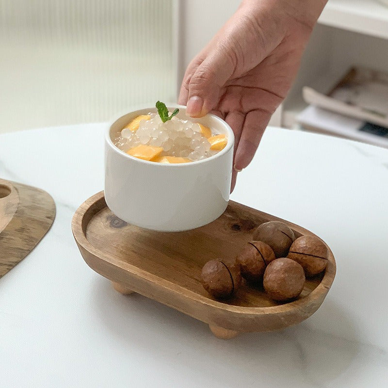 Elegant Oval Wooden Tray with Sphere Legs - V3RN