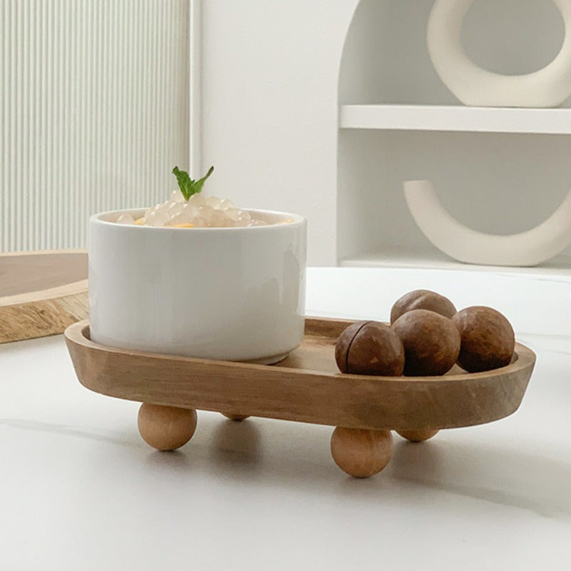 Elegant Oval Wooden Tray with Sphere Legs - V3RN