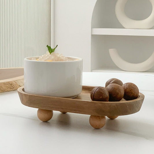 Elegant Oval Wooden Tray with Sphere Legs - V3RN