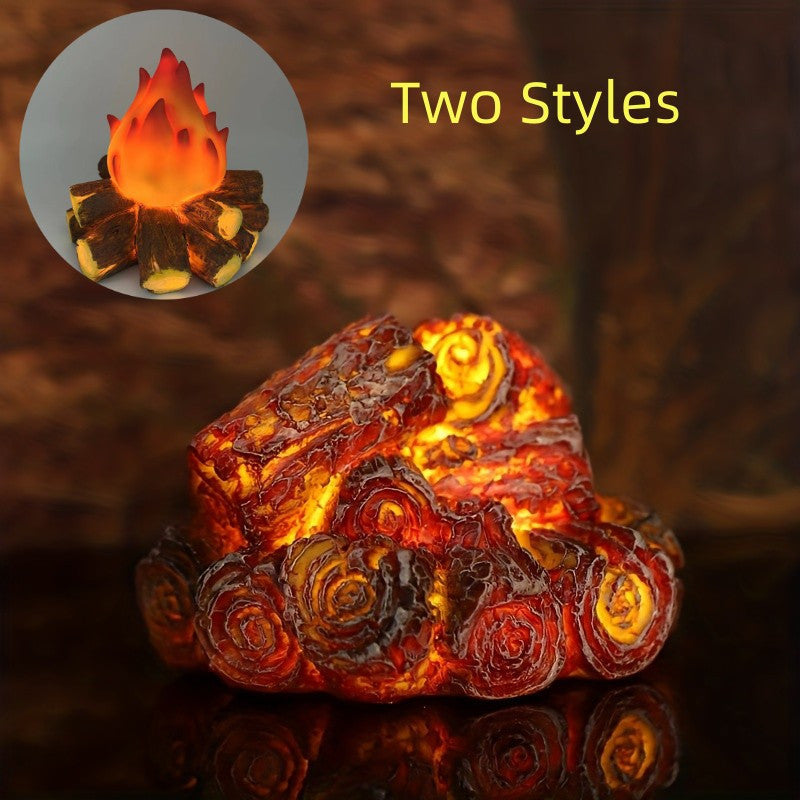 Battery-Powered LED Resin Charcoal Flame Lamp TJR8M3F