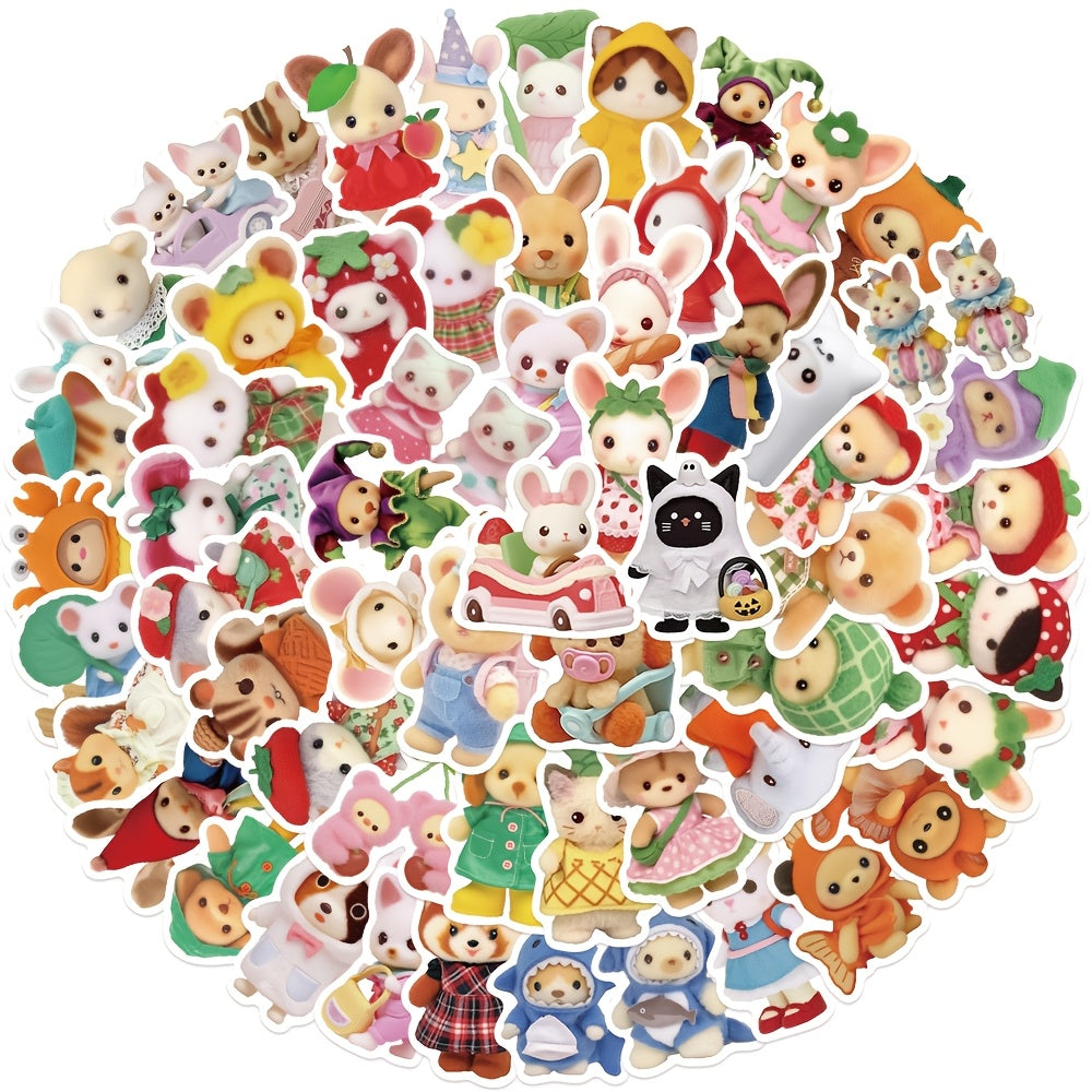 60pcs Cute Cartoon Animal & Fruit Vinyl Sticker Pack - W2SN