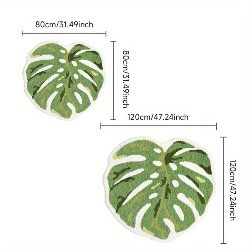 Soft Plush Green Monstera Leaf Area Mat - W3DB