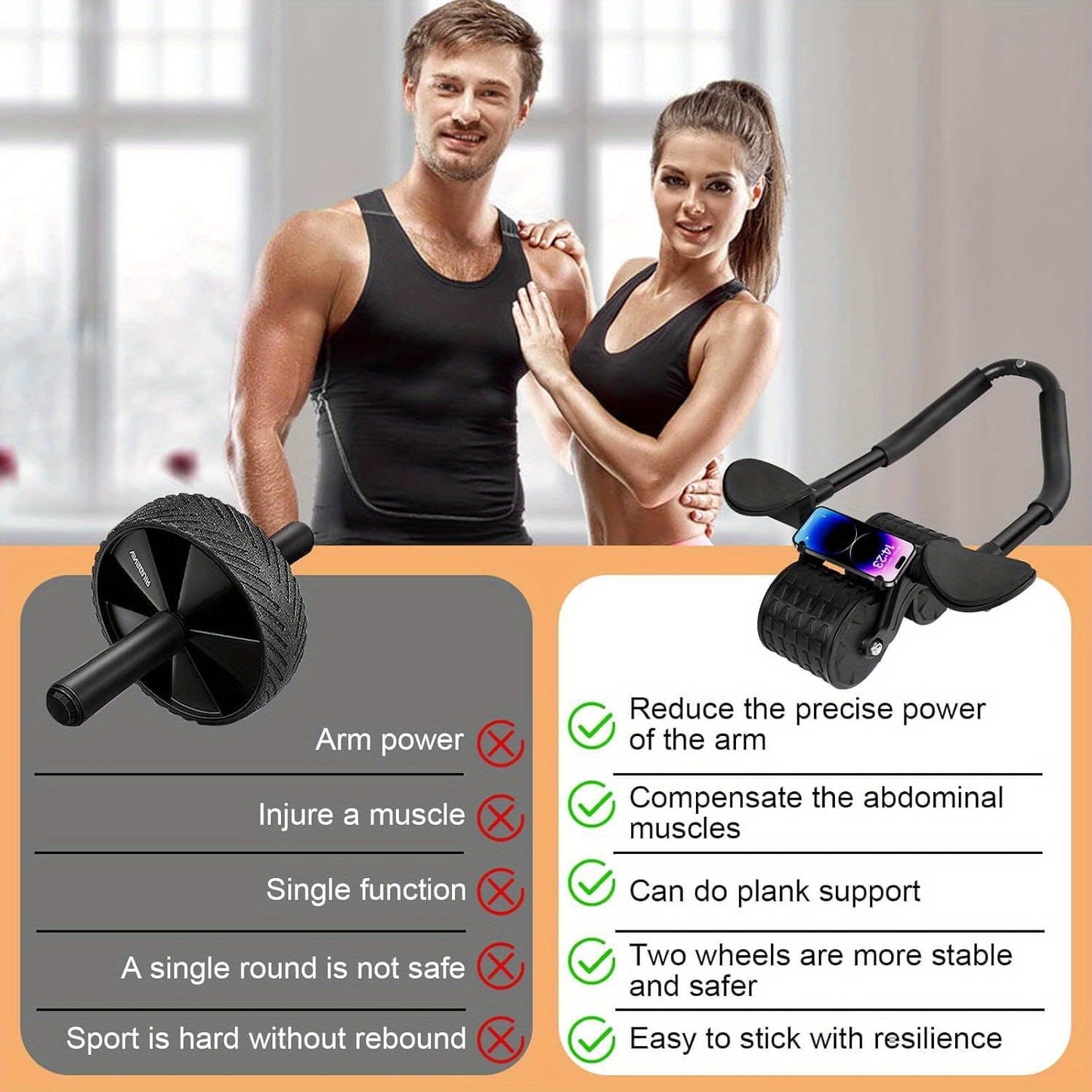 Universal Abdominal Exercise Wheel with Automatic Rebound TJR6P2L