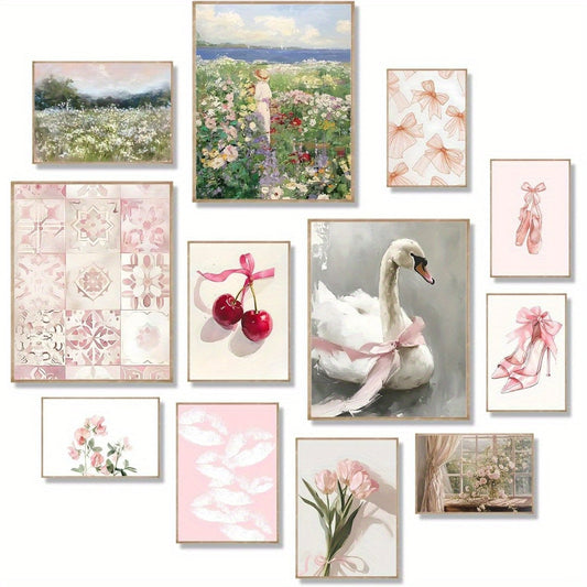 12pcs Pastel Pink Coquette Eclectic Posters - X2NL