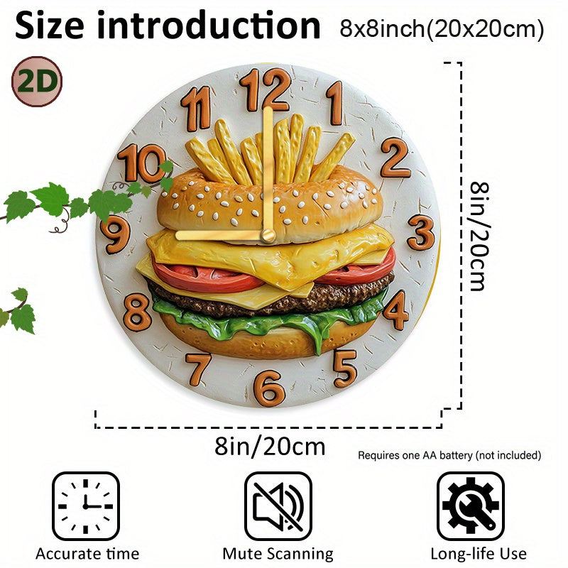Quiet Round Wall Clock, French Fries & Burgers Theme TJR2B9H