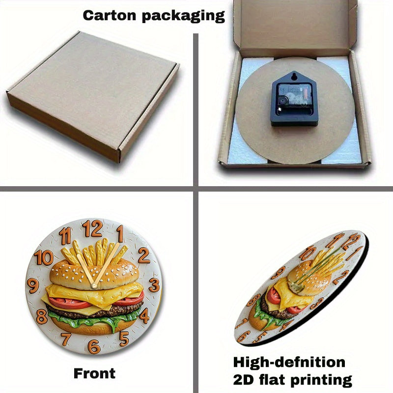Quiet Round Wall Clock, French Fries & Burgers Theme TJR2B9H