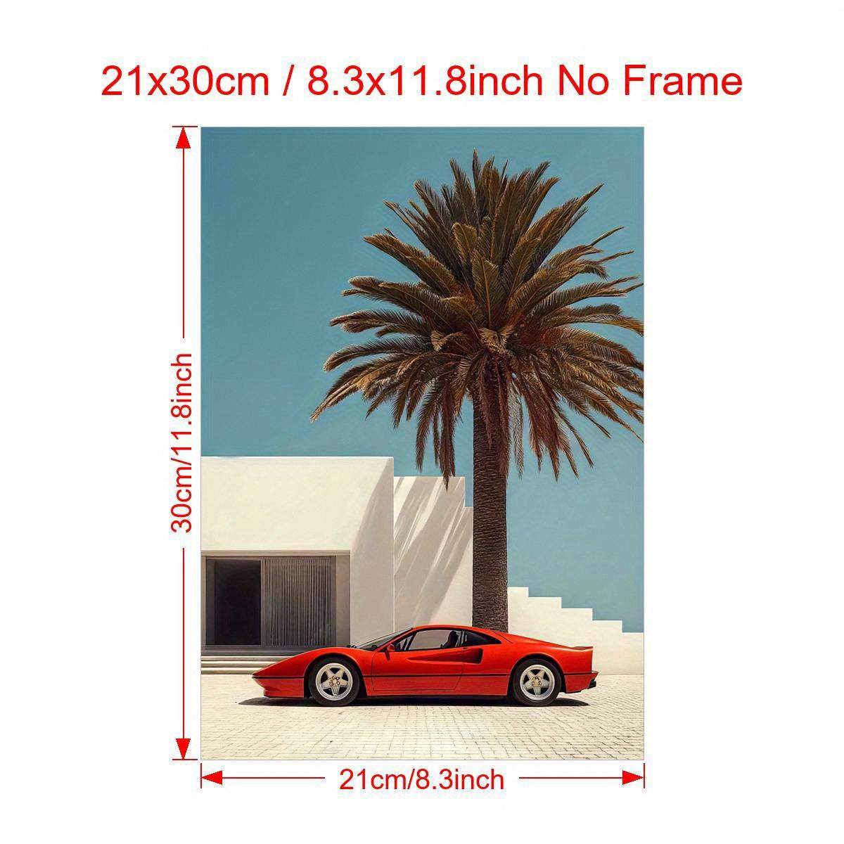 Vintage Modern Luxury Red Sports Car & Palm Tree Canvas Art Print - XI2K