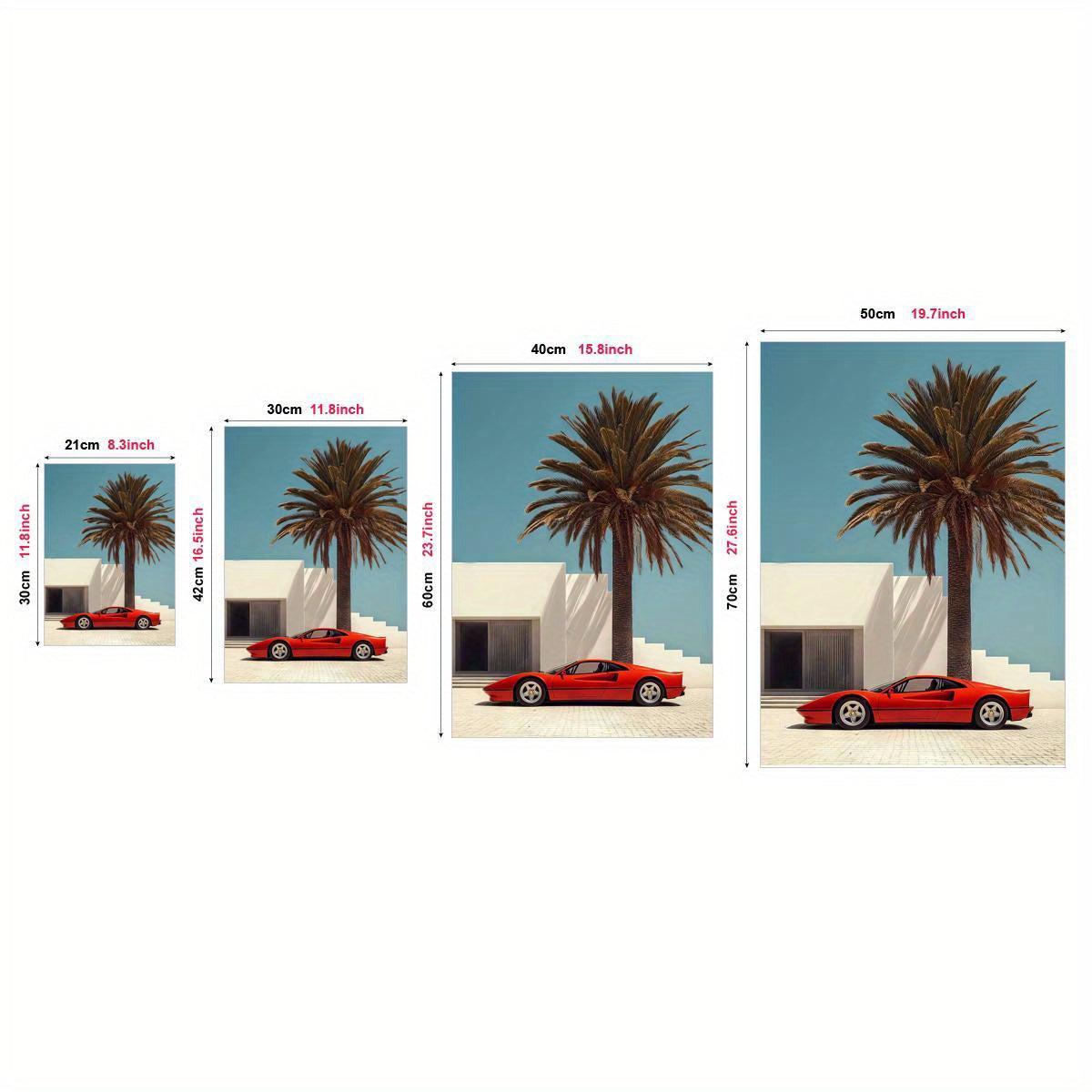 Vintage Modern Luxury Red Sports Car & Palm Tree Canvas Art Print - XI2K