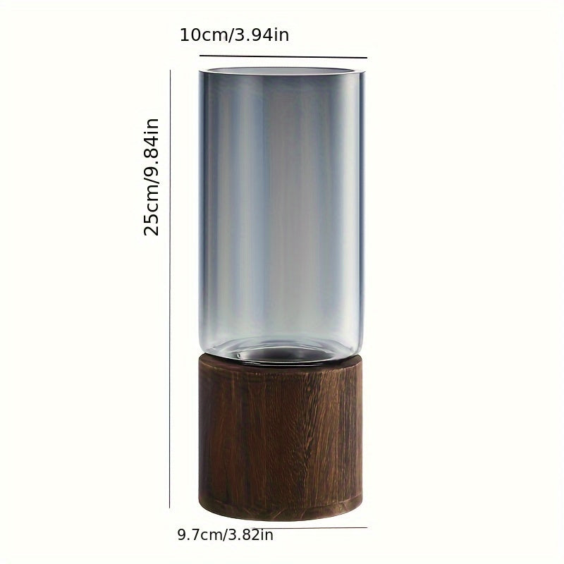 Elegant Glass Vase with Wooden Base, Home Decor Gift TJR6D3P