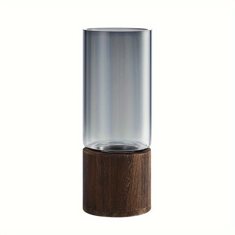 Elegant Glass Vase with Wooden Base, Home Decor Gift TJR6D3P