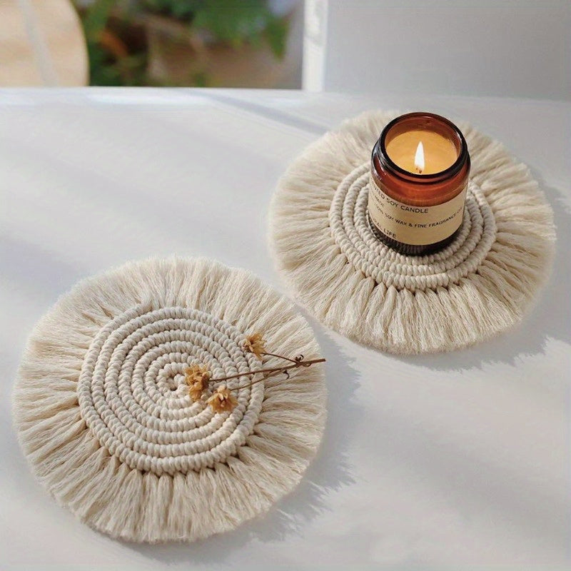 Bohemian Handmade Macrame Coaster with Tassels - N3NK