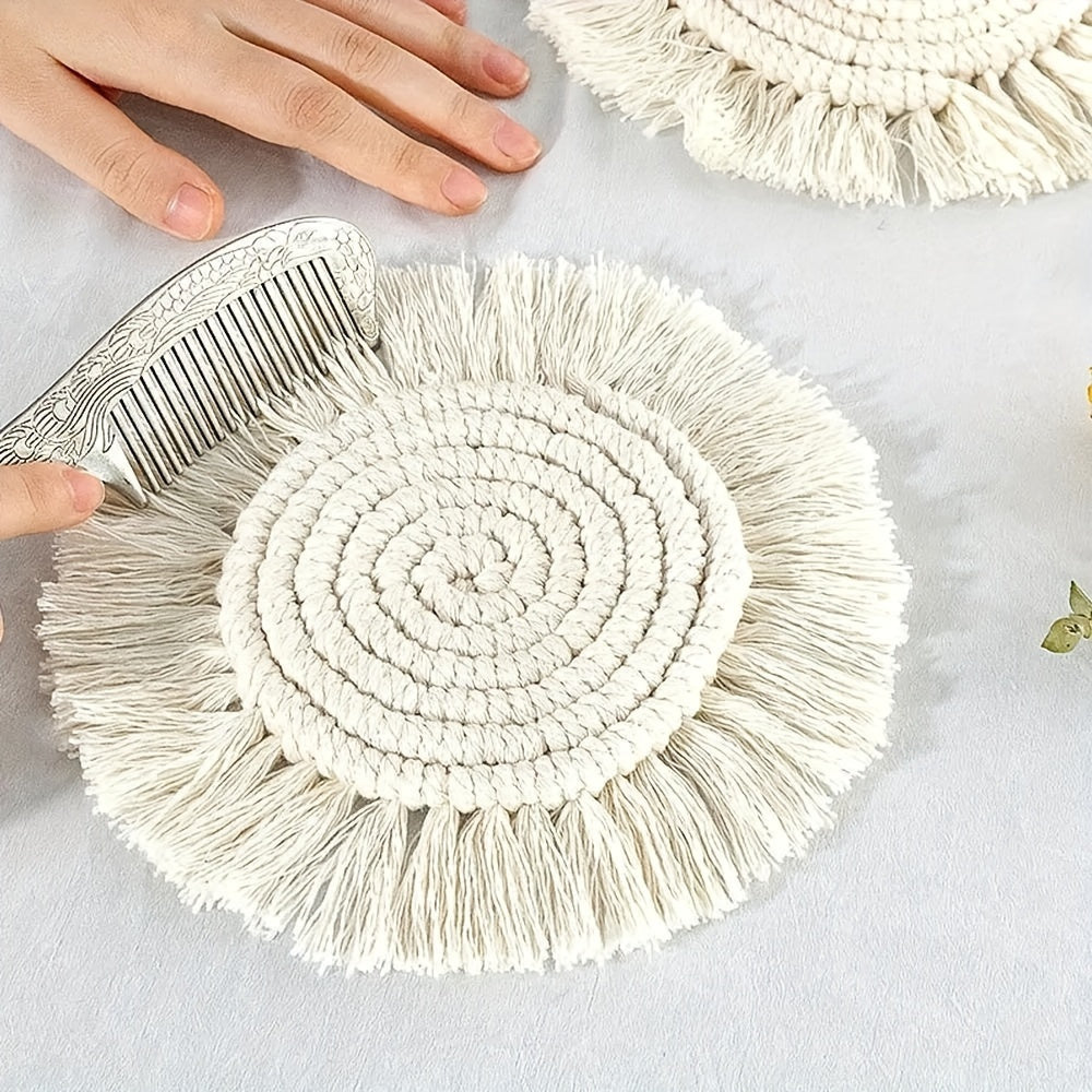 Bohemian Handmade Macrame Coaster with Tassels - N3NK