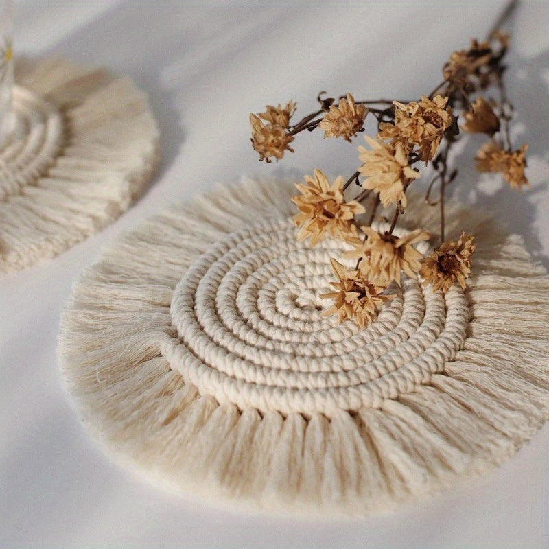 Bohemian Handmade Macrame Coaster with Tassels - N3NK