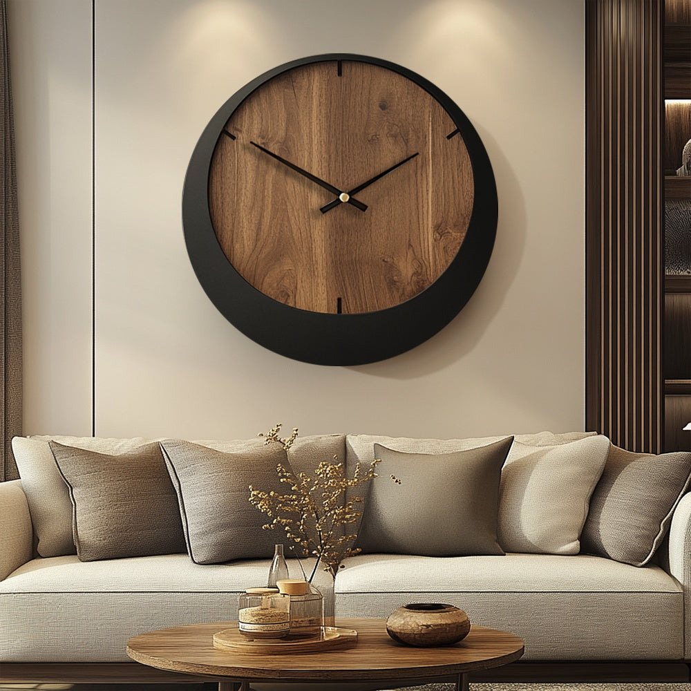 Silent Wooden Wall Clock  Artistic Round Design-M7DD