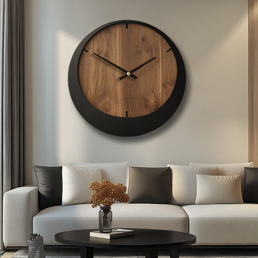 Silent Wooden Wall Clock  Artistic Round Design-M7DD