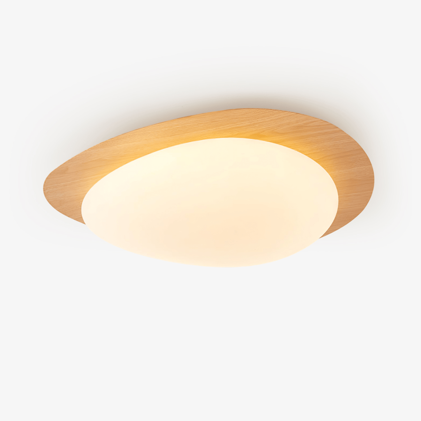 Pebble Round Flush Mount Ceiling Light With Wood-Trim Rim