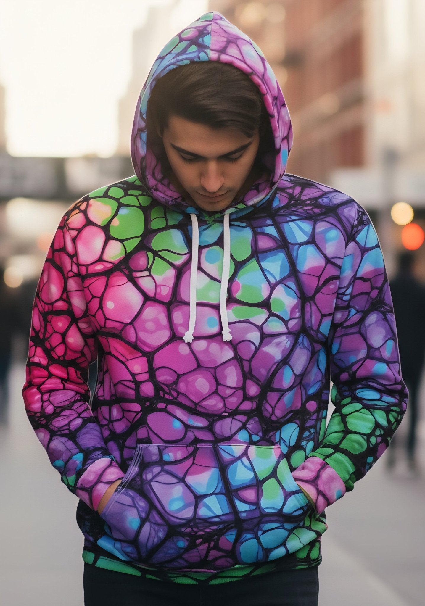 Plurrple AOP Pullover Hoodie – Bioluminescent Neural Web Streetwear