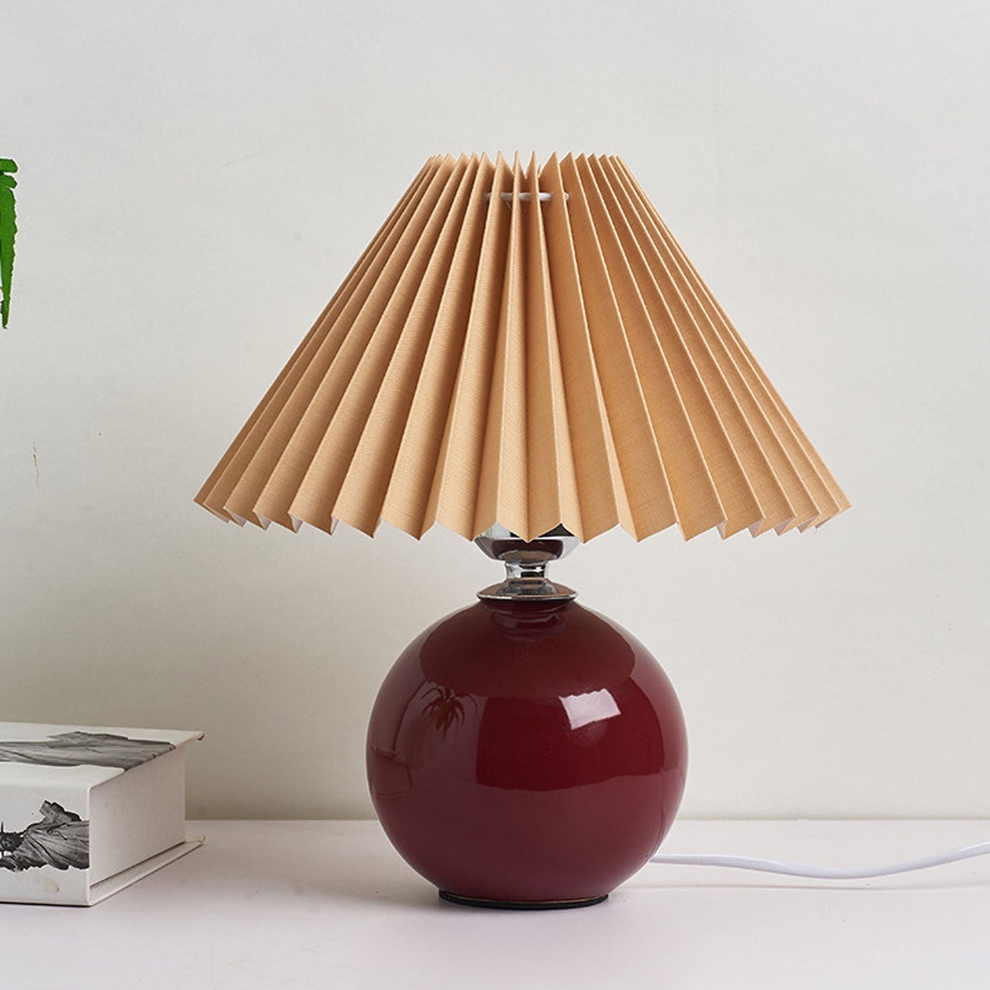 Nordic Ceramic Table Lamp With Pleated Fabric Shade