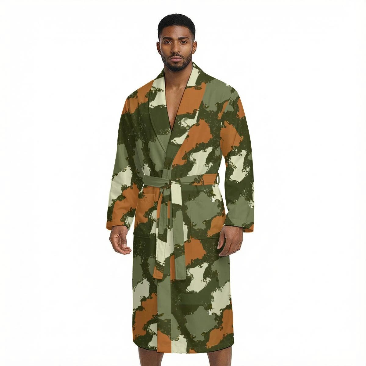 Maximalist Bathrobe for Loungewear Connoisseurs — Geographic AOP Fleece-Lined Robe, Luxury Statement Loungewear, Father's Day Gift, Men's Wearable Art