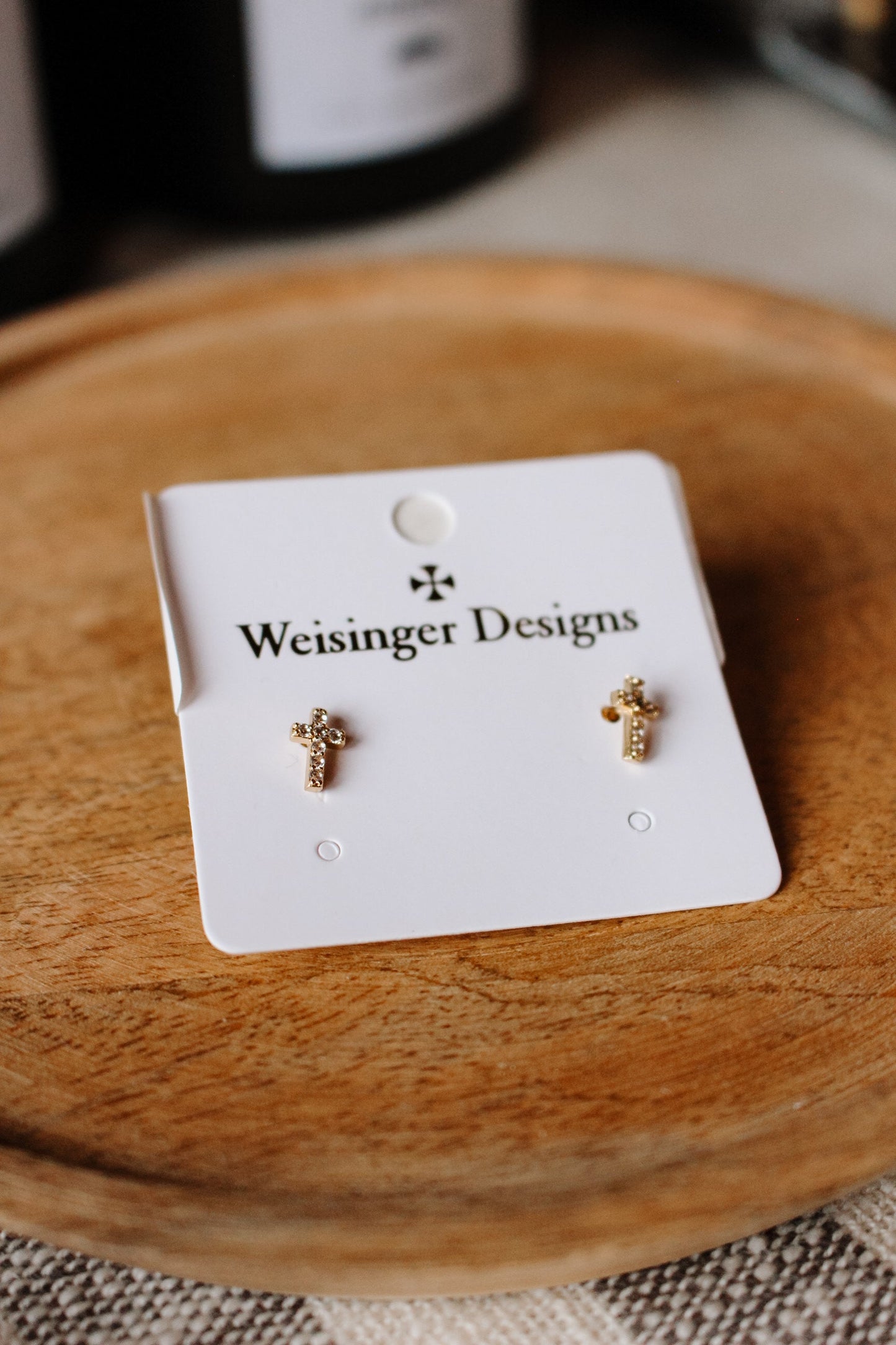 Weisinger Designs Small Rhinestone Cross Earrings