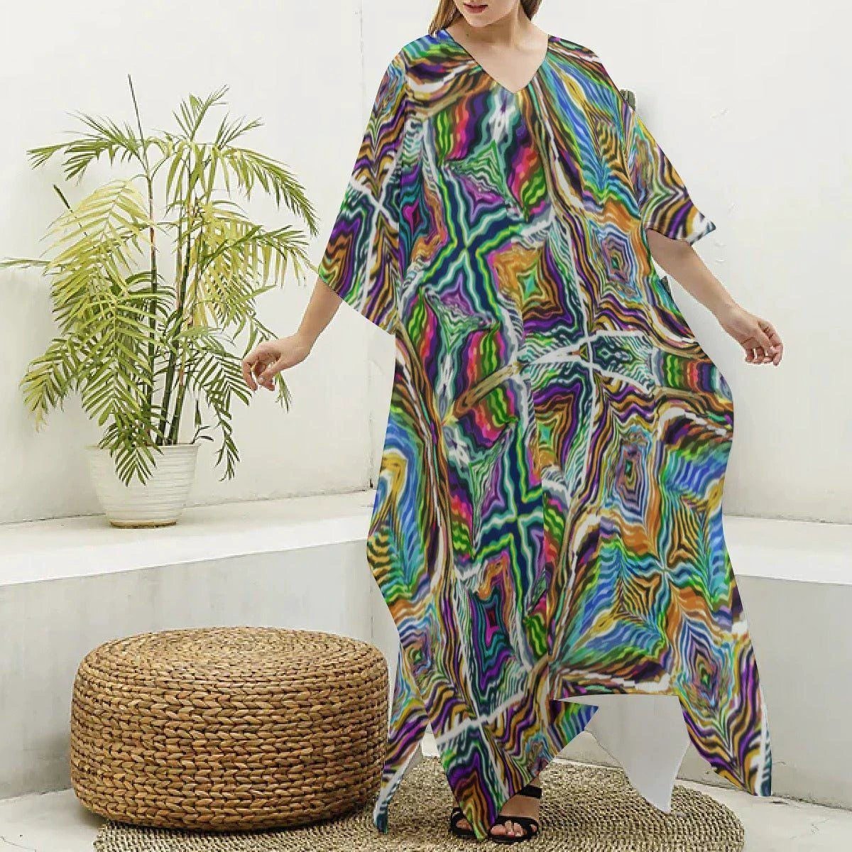 Sacred Geometry Kaftan | Psychedelic Bohemian Goddess Robe for Meditation, Retreats & Luxury Lounging