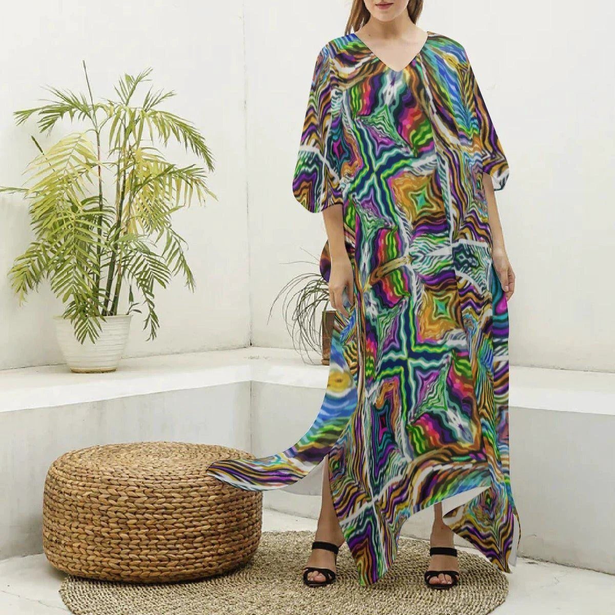 Sacred Geometry Kaftan | Psychedelic Bohemian Goddess Robe for Meditation, Retreats & Luxury Lounging