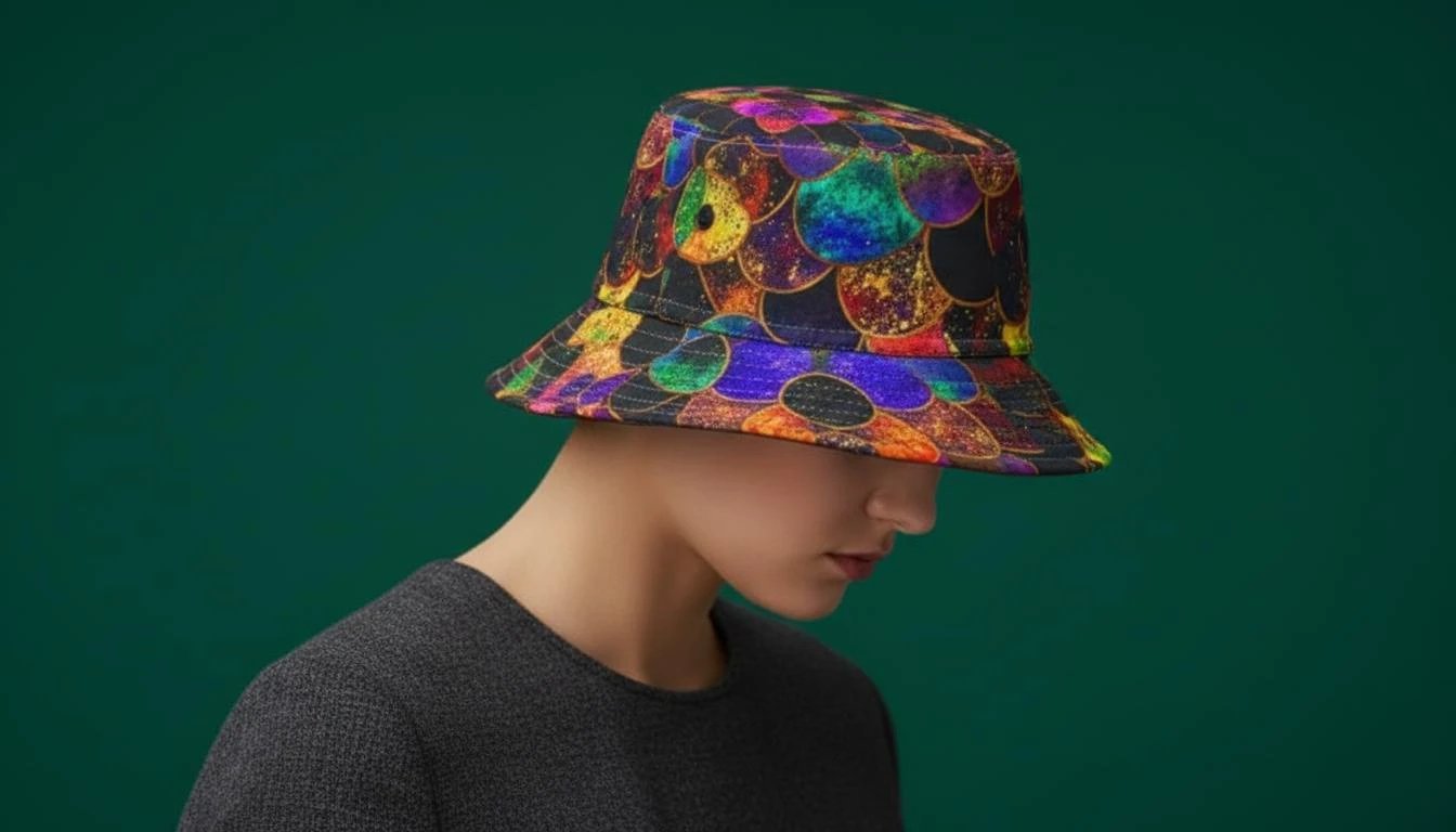 Maximalist Zany-Stitch AOP Bucket Hat for Eccentric Sun-Seekers — Bold USA-Made Print, Color Pop Festival Headwear
