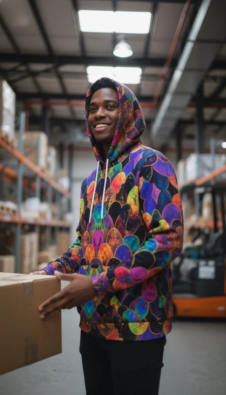 Rainbow Fish Primal Print Hoodie - Vibrant Aquatic Art Sweatshirt for Bold Streetwear