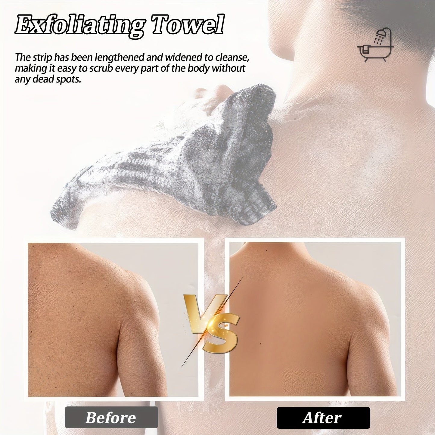 2pcs Double Side Exfoliating Body Scrub Back Scrubber, Bath Wash Towel Loofah Towel with Strap