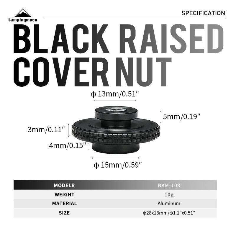 Campingmoon BKM-108 Black Raised Cover Nut Portable Lightweight Protection Valve Safety Cover For Screw Threaded Camping Butane Canister Aluminum