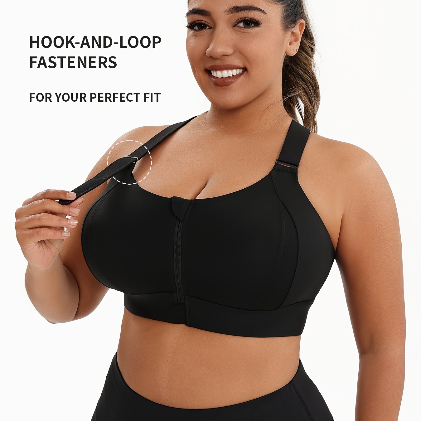 Plus Size Front Zip Sports Bra, Racerback Design TJR7L4D