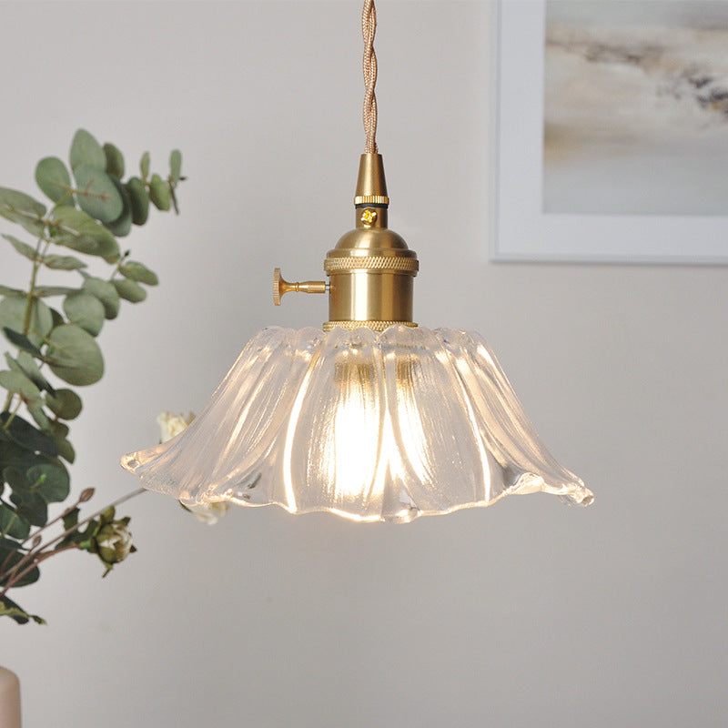 Retro Glass Pendant Light with Fluted Shade