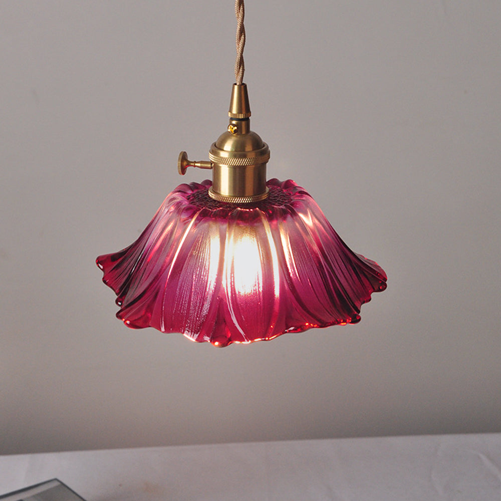 Retro Glass Pendant Light with Fluted Shade