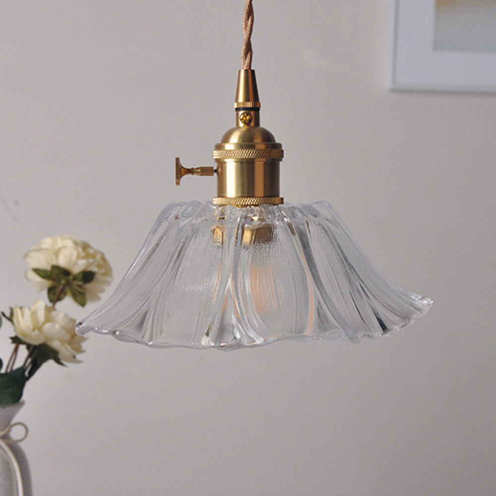 Retro Glass Pendant Light with Fluted Shade