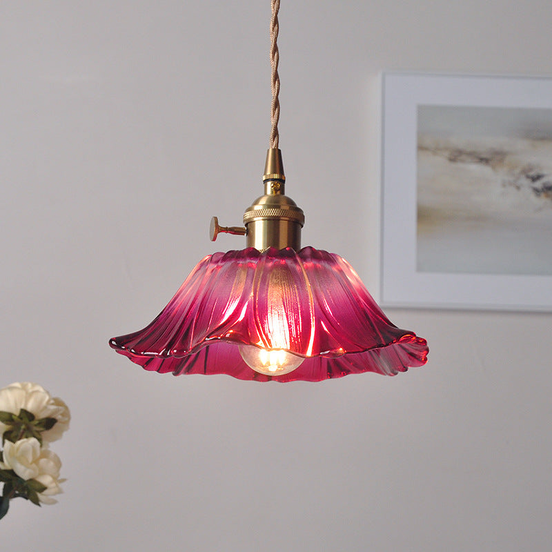 Retro Glass Pendant Light with Fluted Shade